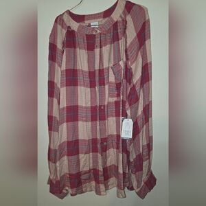 Three Bird Nest Red and Cream Plaid Top